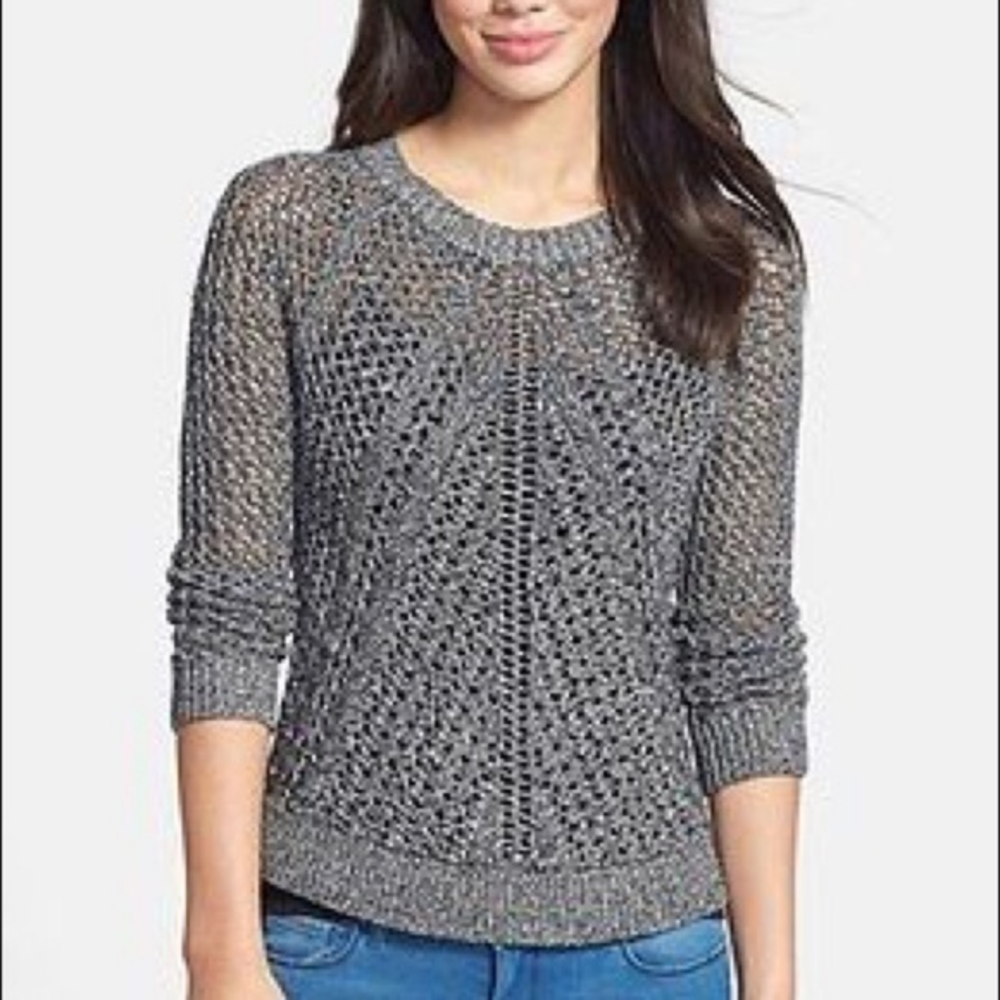Lucky brand metallic‎ black knit sweater Large